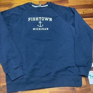 Navy Blue Fishtown Michigan Crewneck NWT